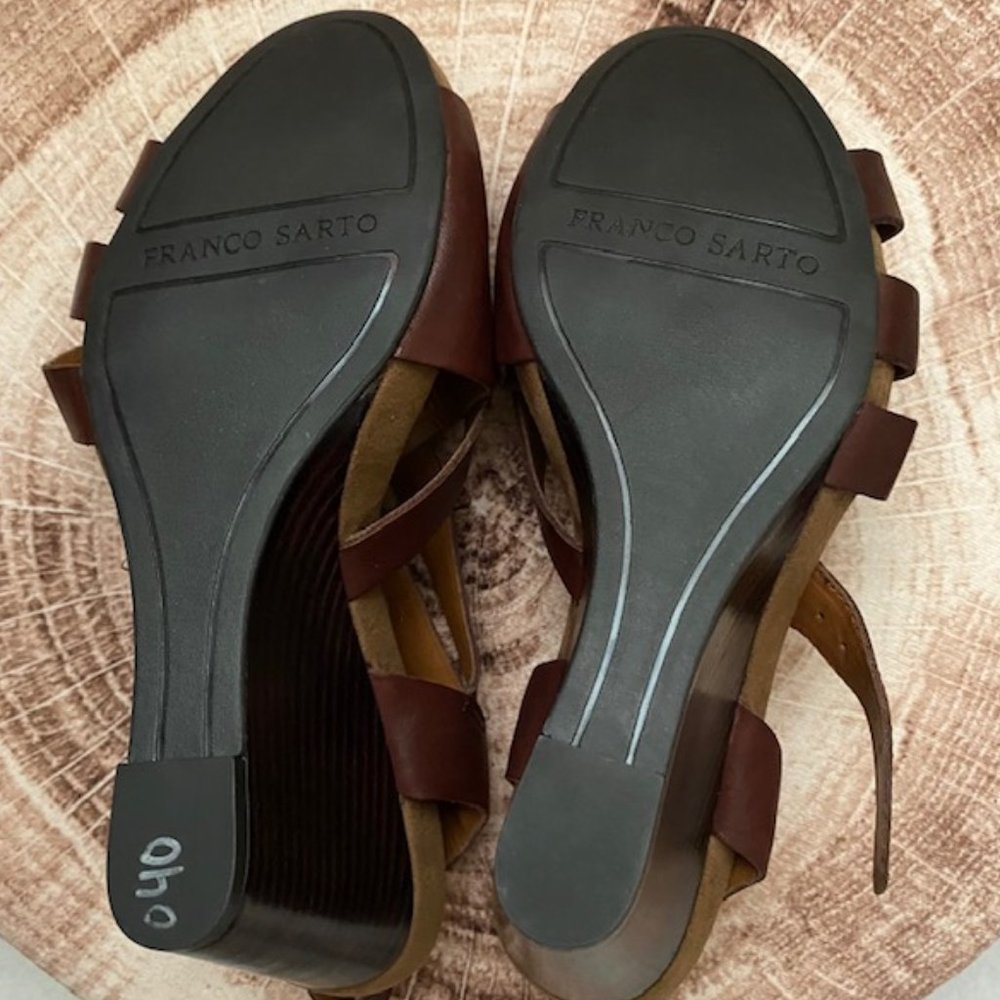 Franco Sarto Brown Leather Wedge Sandal sz 8 Med. - Picture 2 of 4